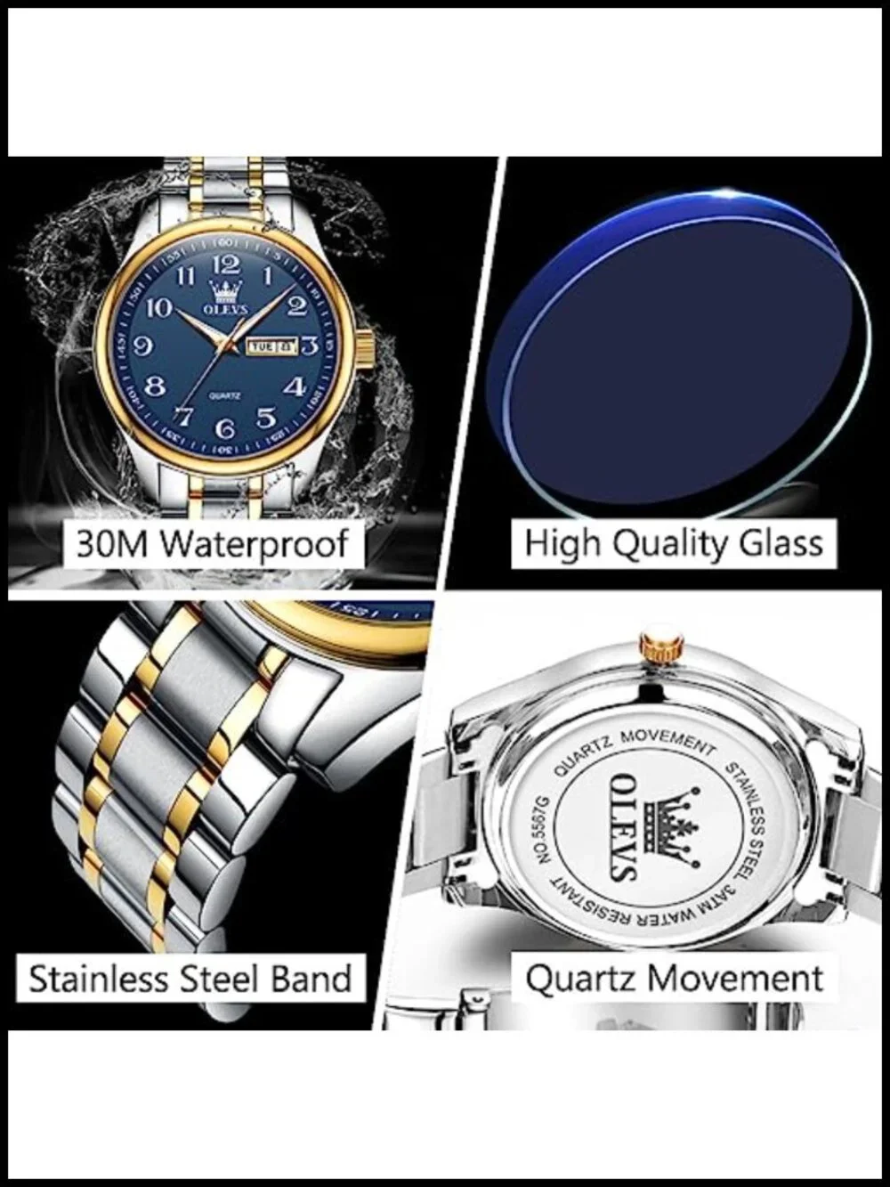 Men's Stainless Steel Analog Watch with Date Window, Classic Quartz Wrist Watch